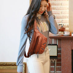 Vintage Waist Fanny Pack Large Capacity PU Leather Phone Pouch