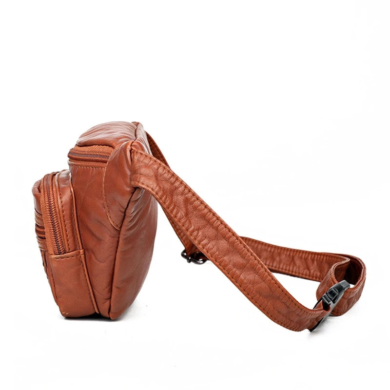 Vintage Waist Fanny Pack Large Capacity PU Leather Phone Pouch