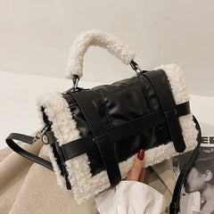 Winter Plush Fur Handbag Deer Lock Chain Shoulder Messenger Crossbody Bags