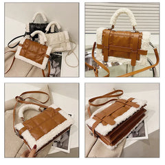 Winter Plush Fur Handbag Deer Lock Chain Shoulder Messenger Crossbody Bags