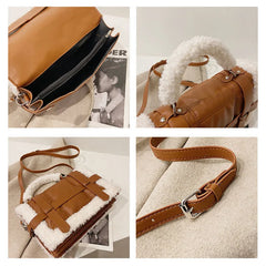 Winter Plush Fur Handbag Deer Lock Chain Shoulder Messenger Crossbody Bags