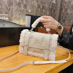 Winter Plush Fur Handbag Deer Lock Chain Shoulder Messenger Crossbody Bags
