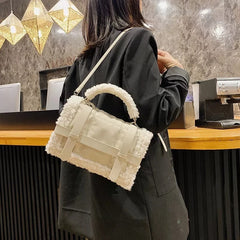 Winter Plush Fur Handbag Deer Lock Chain Shoulder Messenger Crossbody Bags