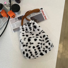 Leopard Print Plush Shoulder Bag - Personalized Tote
