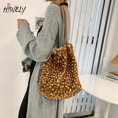 Leopard Print Plush Shoulder Bag - Personalized Tote