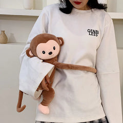 Plush Monkey Doll Shoulder Bag Girls Mobile Phone Bag