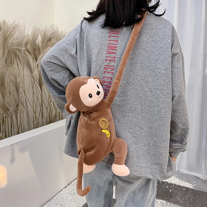 Plush Monkey Doll Shoulder Bag Girls Mobile Phone Bag