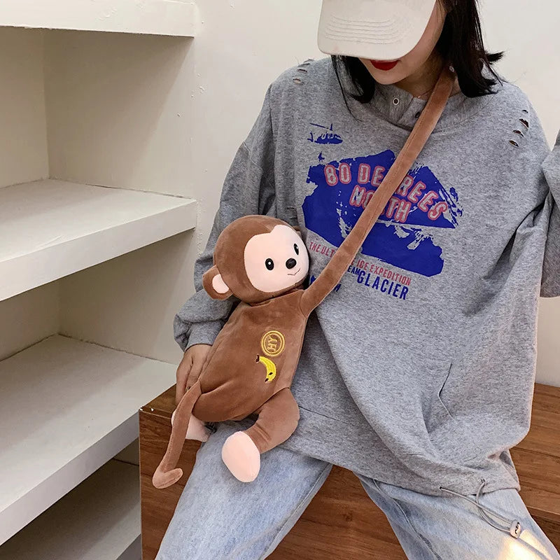 Plush Monkey Doll Shoulder Bag Girls Mobile Phone Bag