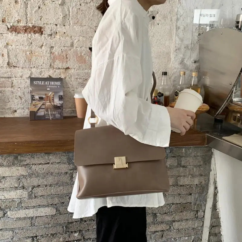 Retro Messenger Bag PU Leather Large Handbag Casual Shoulder Bag