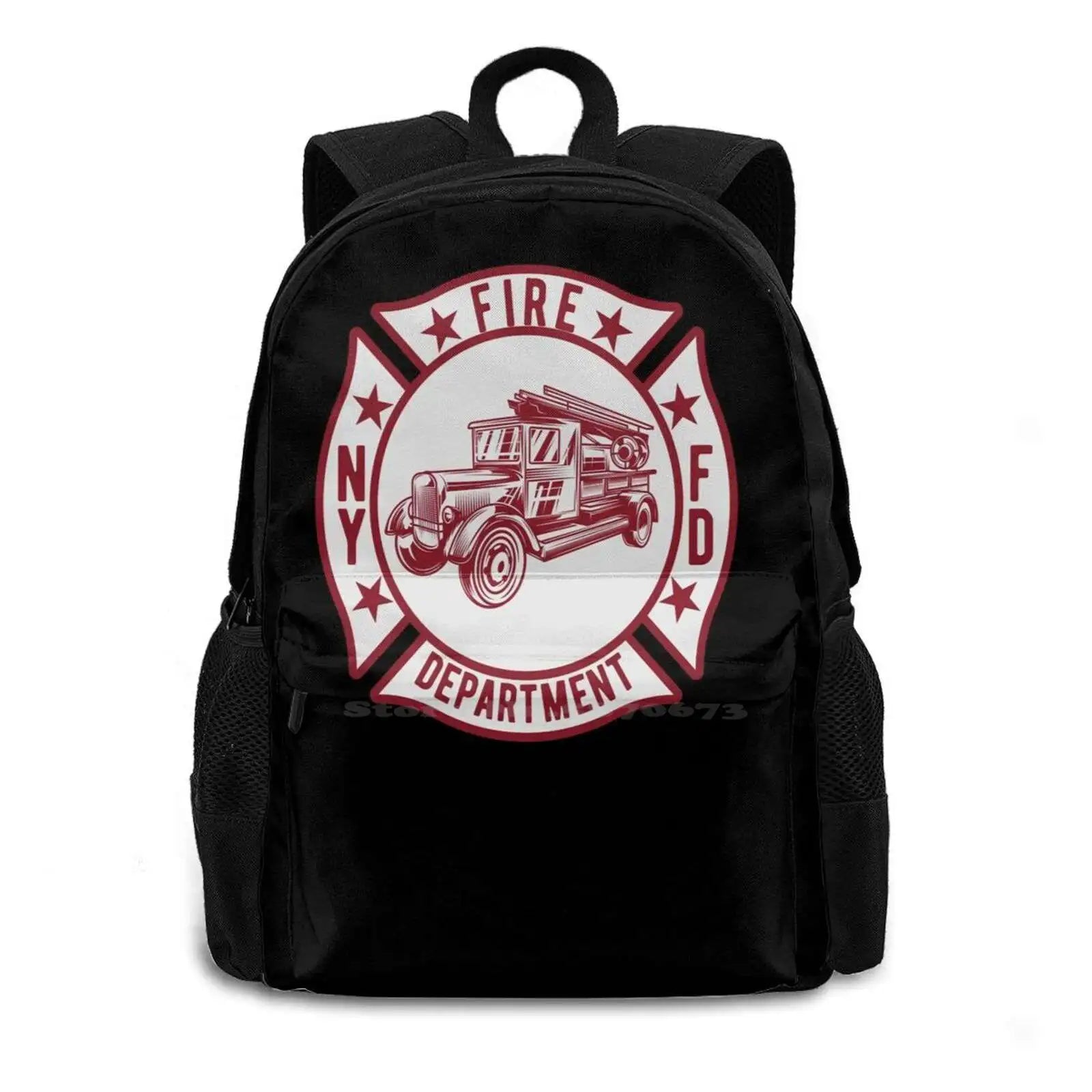 Vintage Fire Truck Patch Backpack for Men Women Girls Teenage