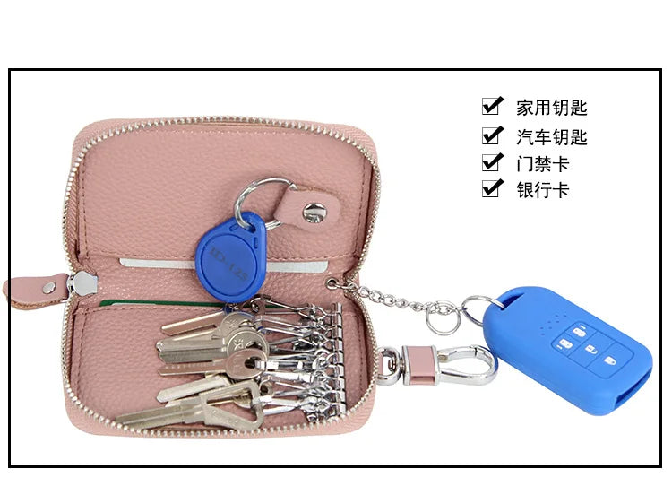 First Layer Cowhide Key Case High Capacity Leather Mini Cases
