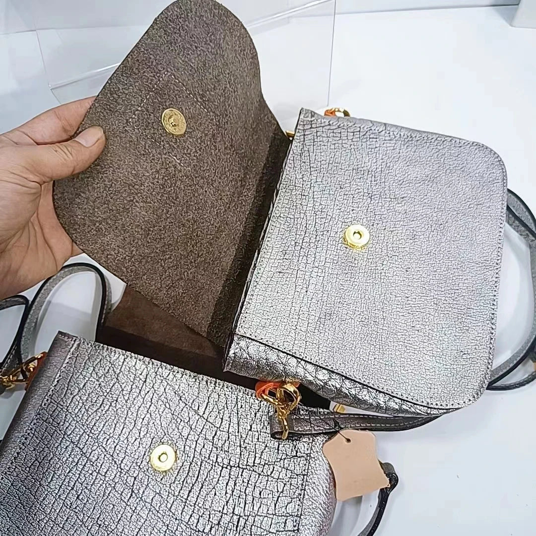Vintage Leather Women's Crossbody Bag with Text Print