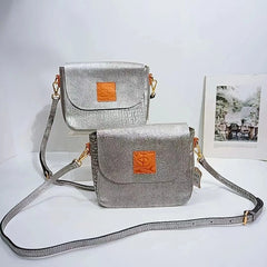 Vintage Leather Women's Crossbody Bag with Text Print