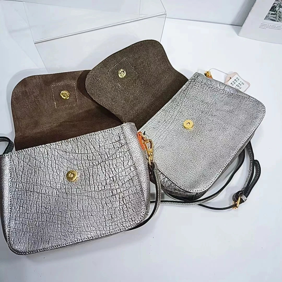 Vintage Leather Women's Crossbody Bag with Text Print