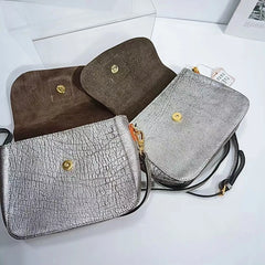 Vintage Leather Women's Crossbody Bag with Text Print