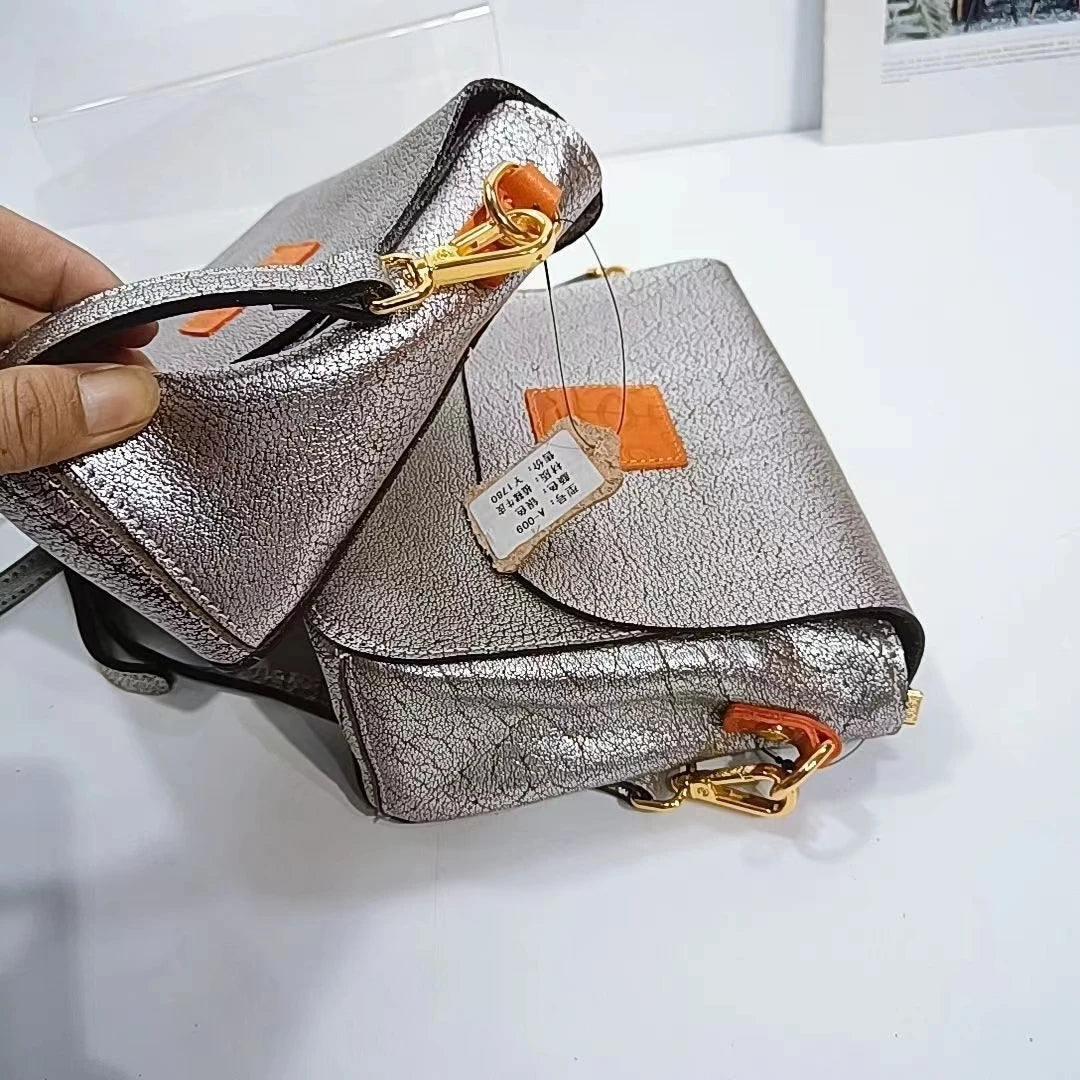 Vintage Leather Women's Crossbody Bag with Text Print