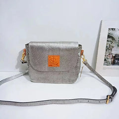 Vintage Leather Women's Crossbody Bag with Text Print