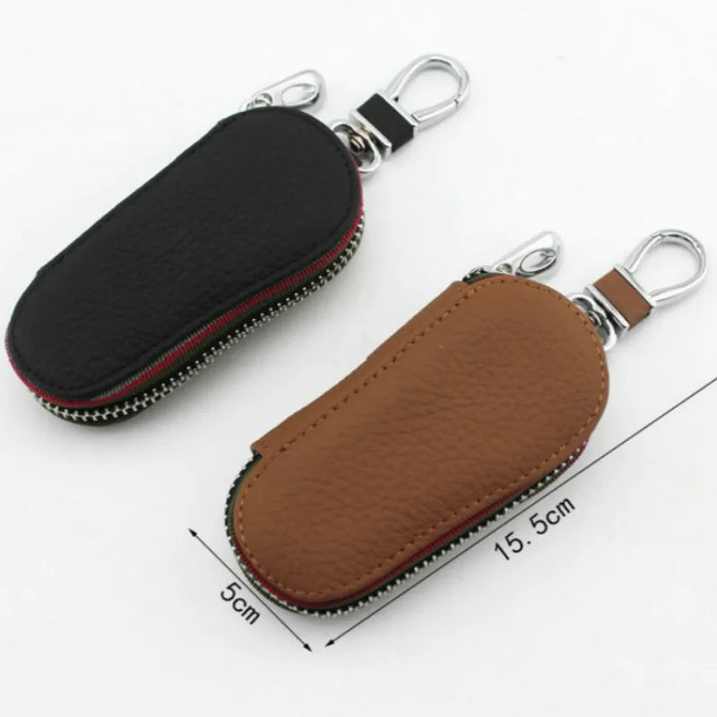 Genuine Leather Car Key Case Zipper Wallet Key Holder Organizer