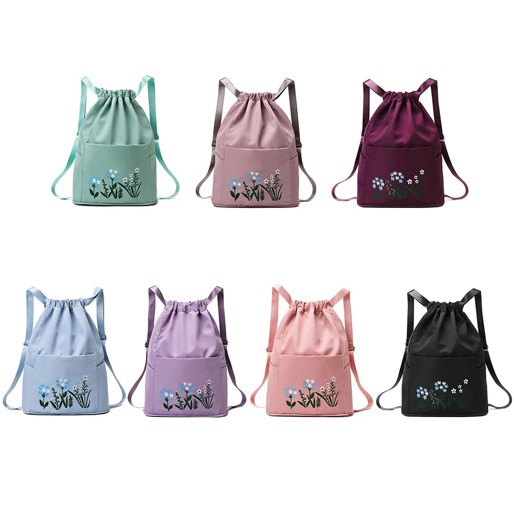 Vintage Flower Print Gym Sack Drawstring Bag Water Resistant Large Capacity