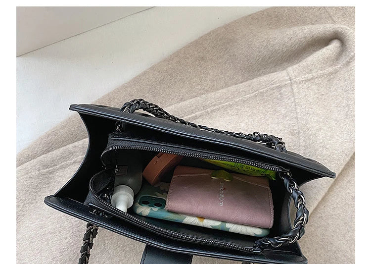 Vintage Mini Faux Leather Purse Rhombus Handbag With Chain for Women