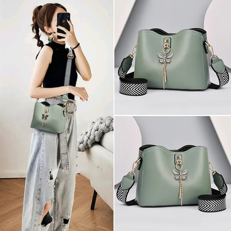 Fitshinling PU Women's Bag Butterfly Pendant Purse Female Faux Leather