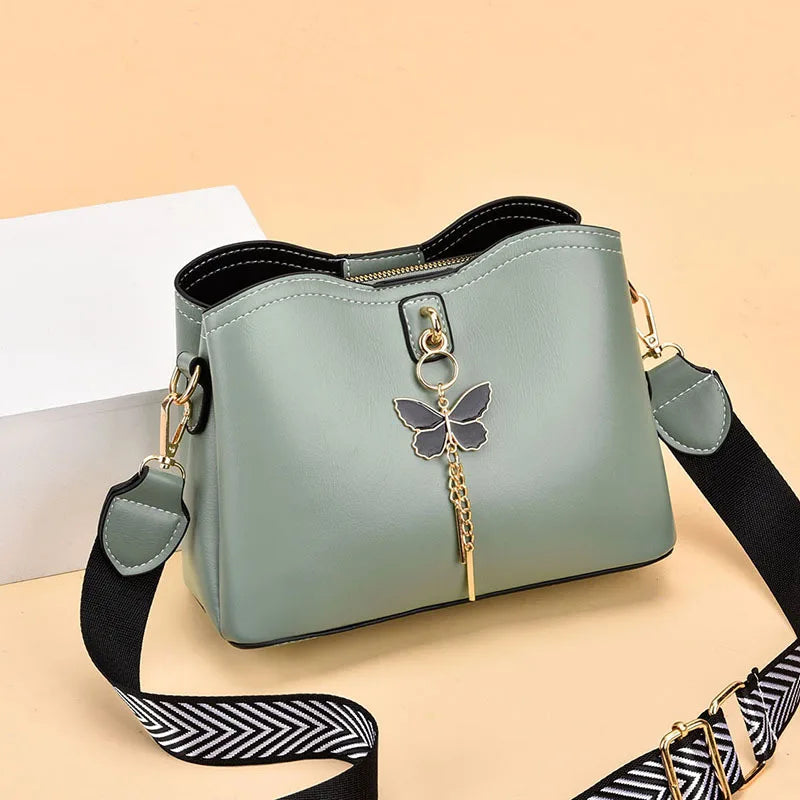 Fitshinling PU Women's Bag Butterfly Pendant Purse Female Faux Leather