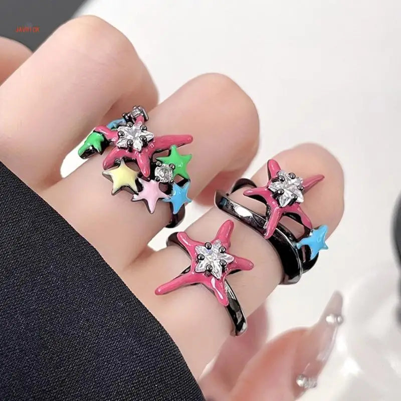 Star Crystal Zircon Ring Girls Travel Accessory Gift