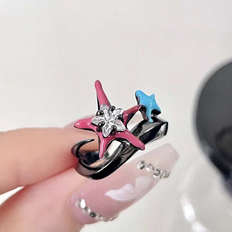 Crystal Micro-Inlaid Zircon Star Ring Girls Travel Accessories