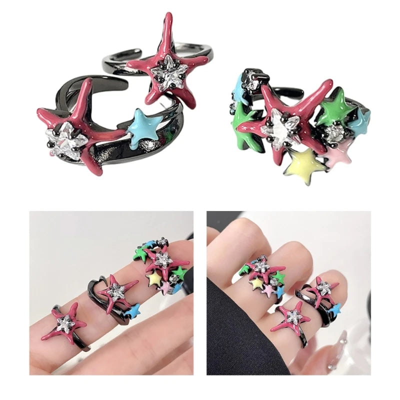 Crystal Micro-Inlaid Zircon Star Ring Girls Travel Accessories