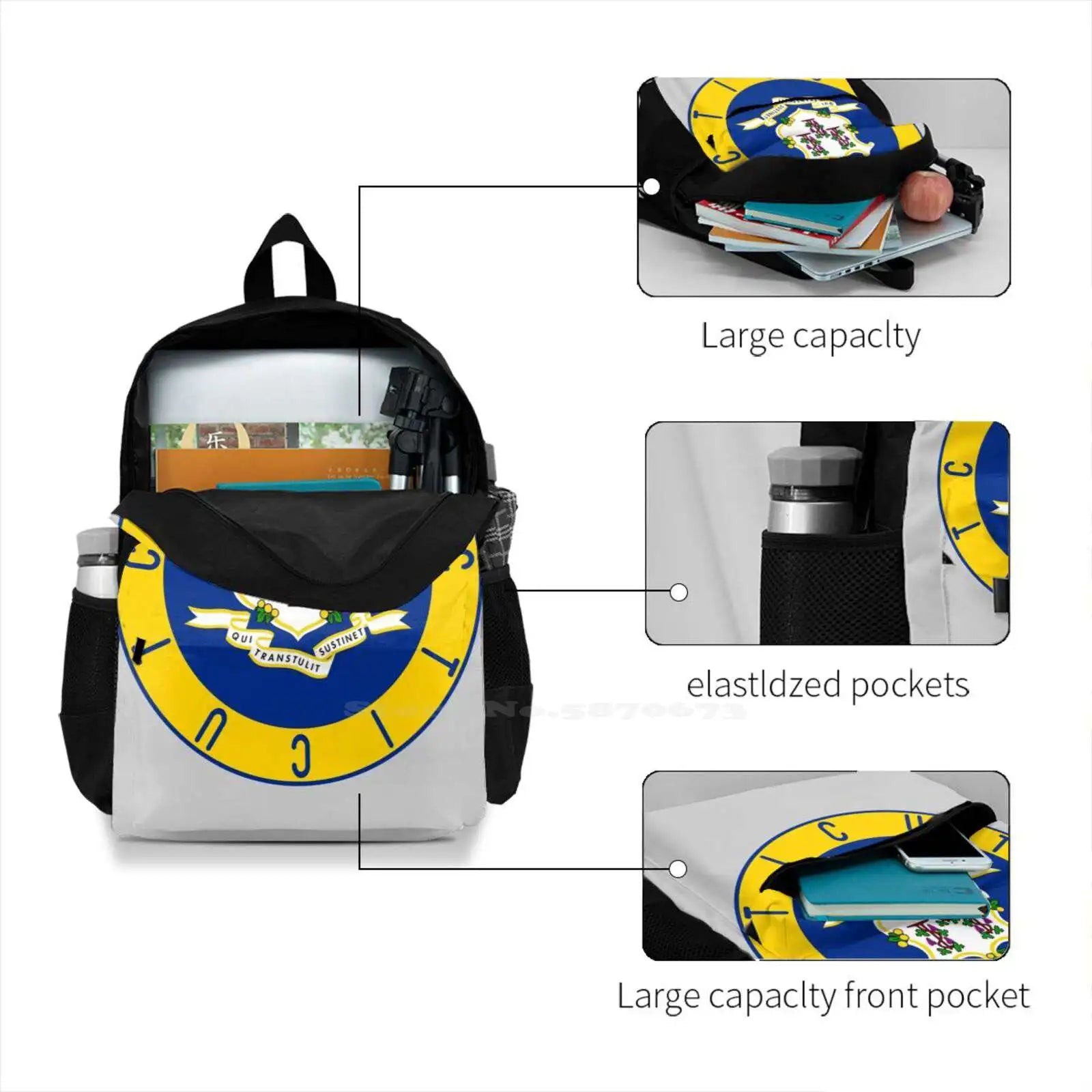 Flag Decal School Bags For Teenage Girls Laptop Travel Bags Flag Flag Ct Conn Ct