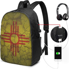Mexico Flag Backpack Travel Laptop College Book Bag USB Port