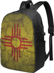 Mexico Flag Backpack Travel Laptop College Book Bag USB Port