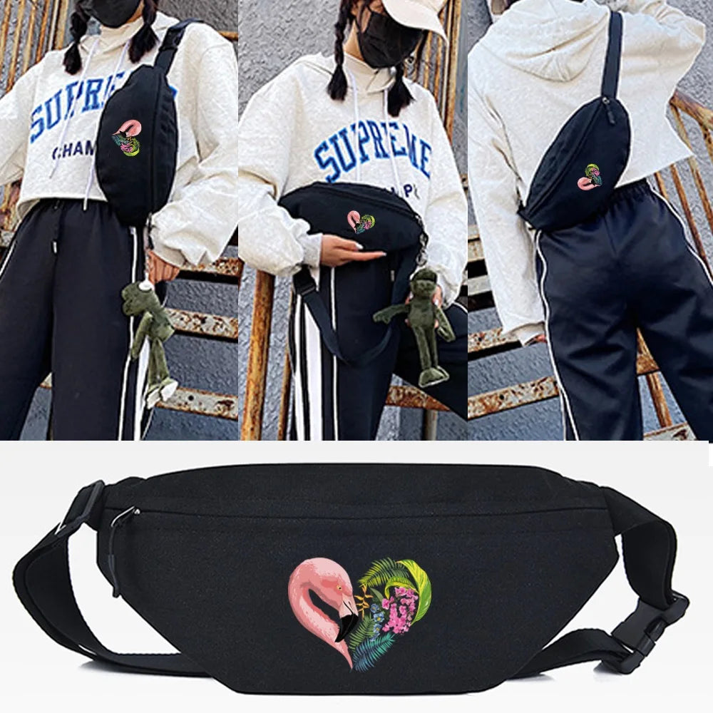 Flamingo Print Waist Bag Chest Pack Crossbody Shoulder Bag