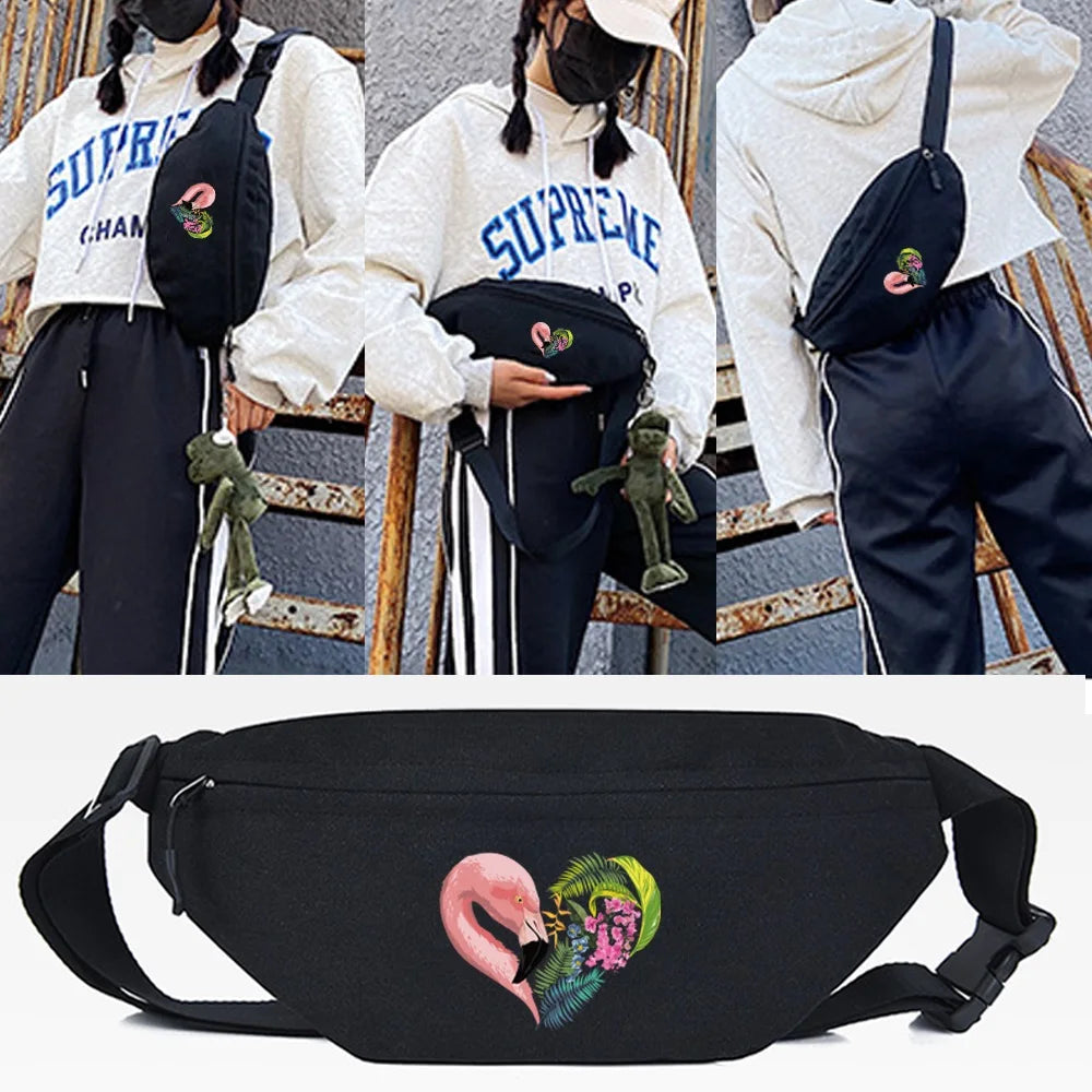 Flamingo Print Waist Bag Teenager Outdoor Sports Running Cycling Chest Pack