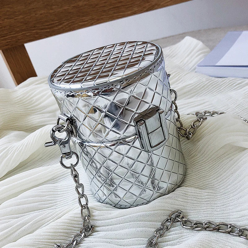 Patent Leather Flap Cylinder Mini Bag Chain Shoulder Messenger Bag