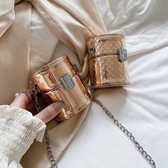 Patent Leather Flap Cylinder Mini Bag Chain Shoulder Messenger Bag