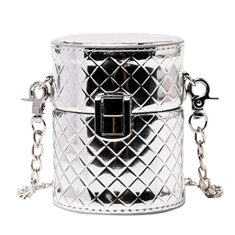 Patent Leather Flap Cylinder Mini Bag Chain Shoulder Messenger Bag