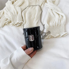 Patent Leather Flap Cylinder Mini Bag Chain Shoulder Messenger Bag