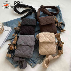 Rabbit Toys Mobile Phone Bag with Rhombic Lattice Ladies Wallet
