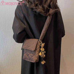 Flap Crossbody Bag with Rabbit Toys Rhombic Lattice Wallet for Weekend Vacation