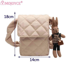 Flap Crossbody Bag with Rabbit Toys Rhombic Lattice Wallet for Weekend Vacation