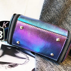 Flash Laser Women Shoulder Bag PU Messenger Crossbody Bucket