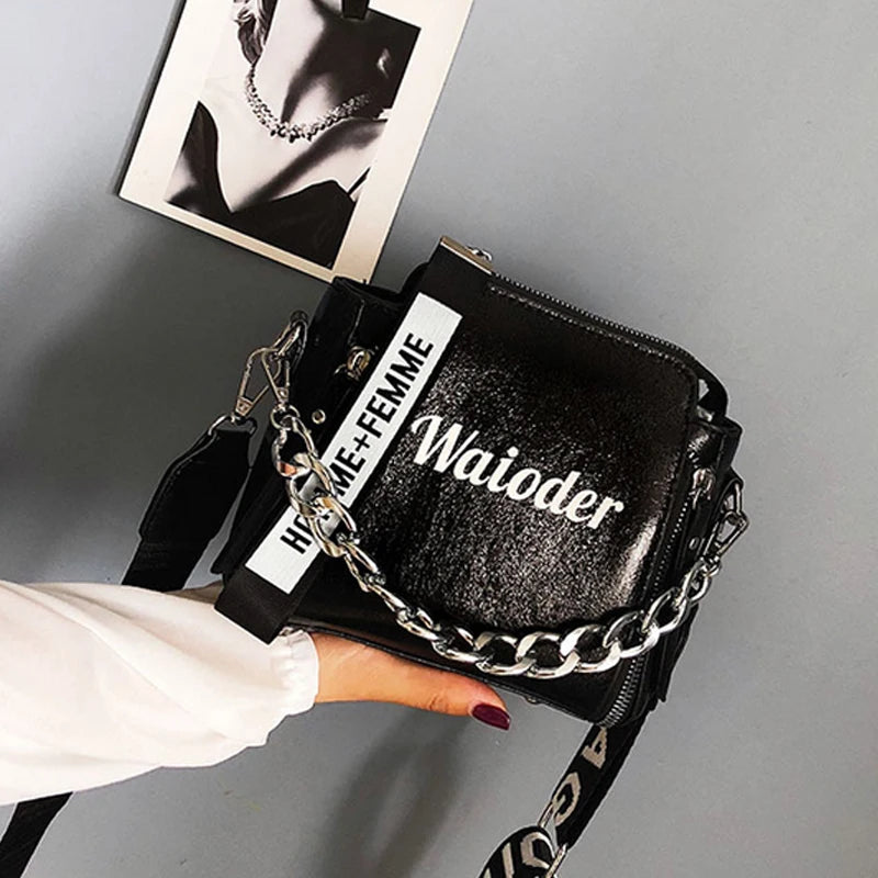 Flash Laser Women Shoulder Bag PU Messenger Crossbody Bucket