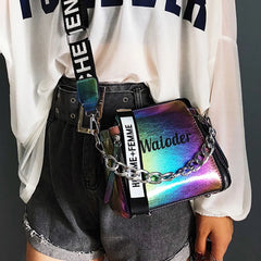 Flash Laser Women Shoulder Bag PU Messenger Crossbody Bucket