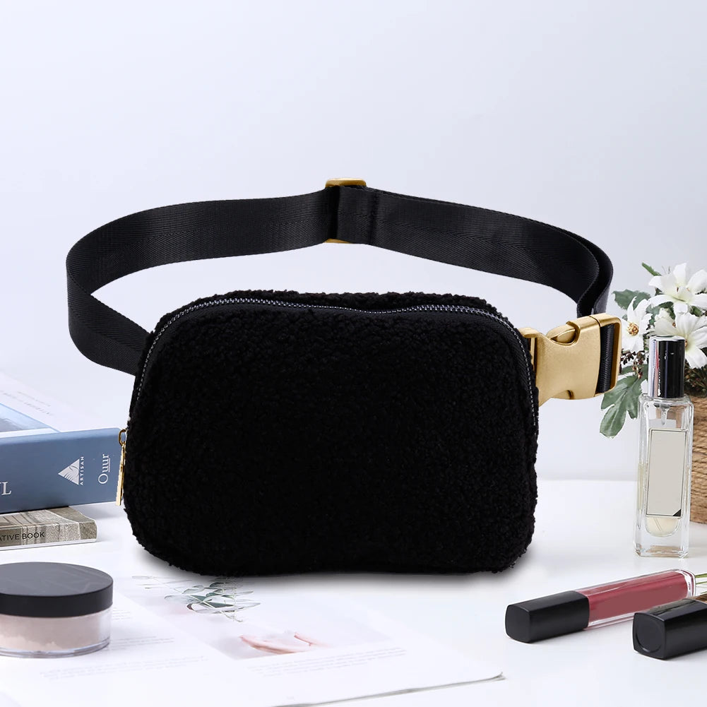 Plush Fleece Hip Bag with Zipper Pocket