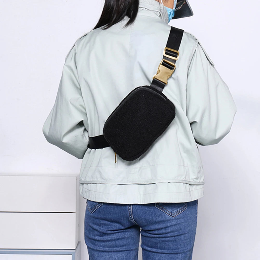 Plush Hip Bag with Zipper Pocket for Women