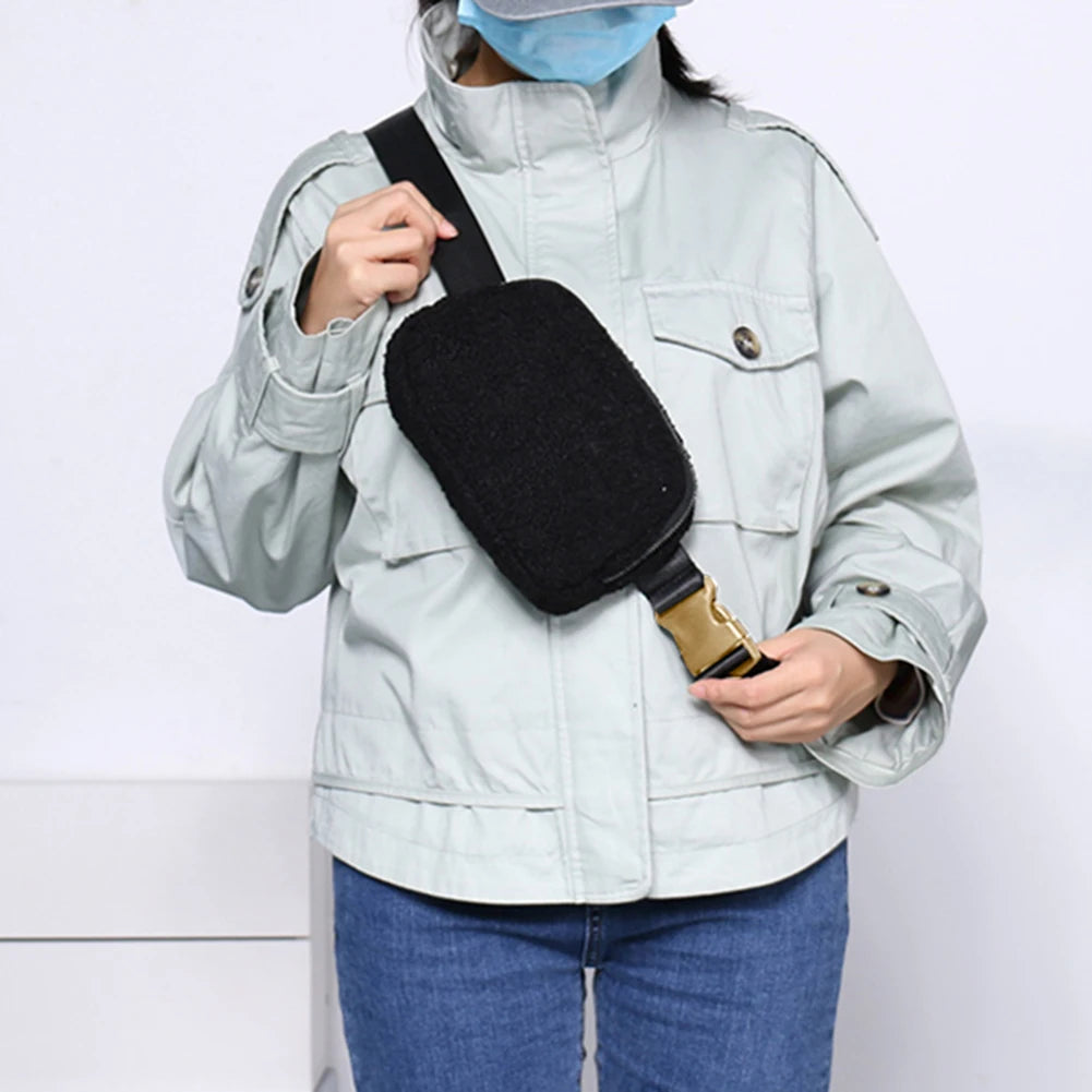 Plush Hip Bag with Zipper Pocket for Women