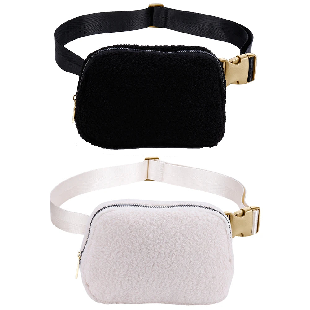 Plush Hip Bag with Zipper Pocket for Women