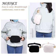 Plush Fleece Hip Bag with Zipper Pocket