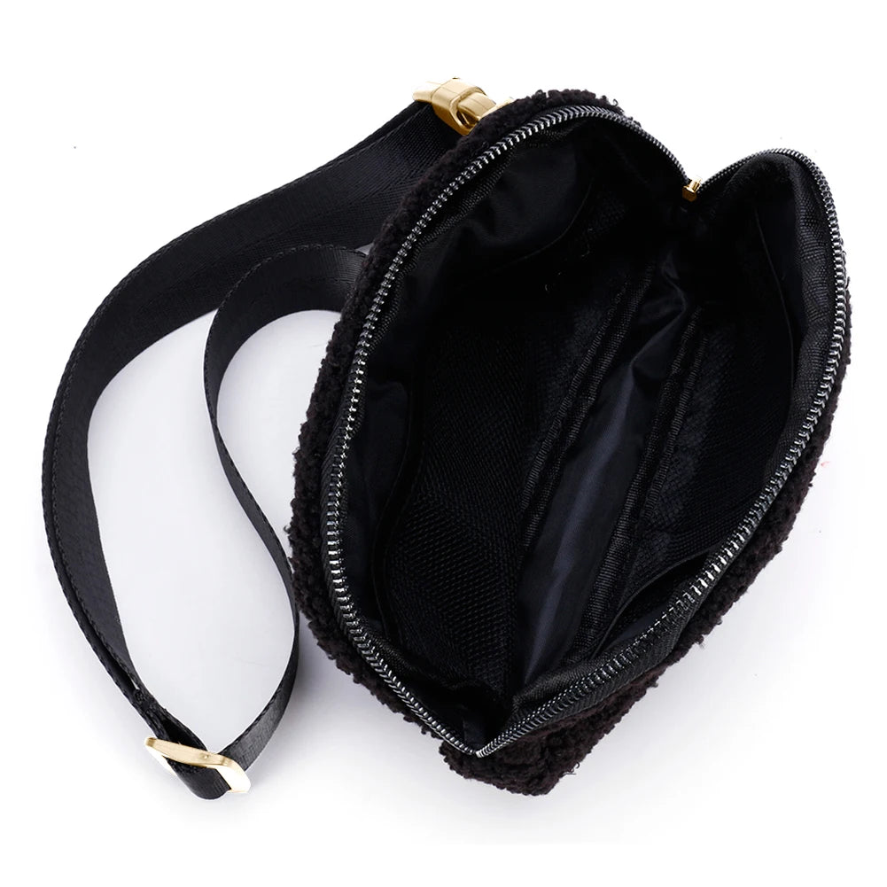 Plush Crossbody Bag with Zipper Pocket for Women